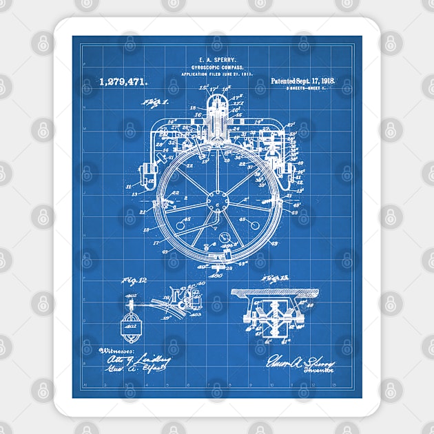 Gyrocompass Patent - Sailor Sailing Boat Lake House Art - Blueprint Sticker by patentpress